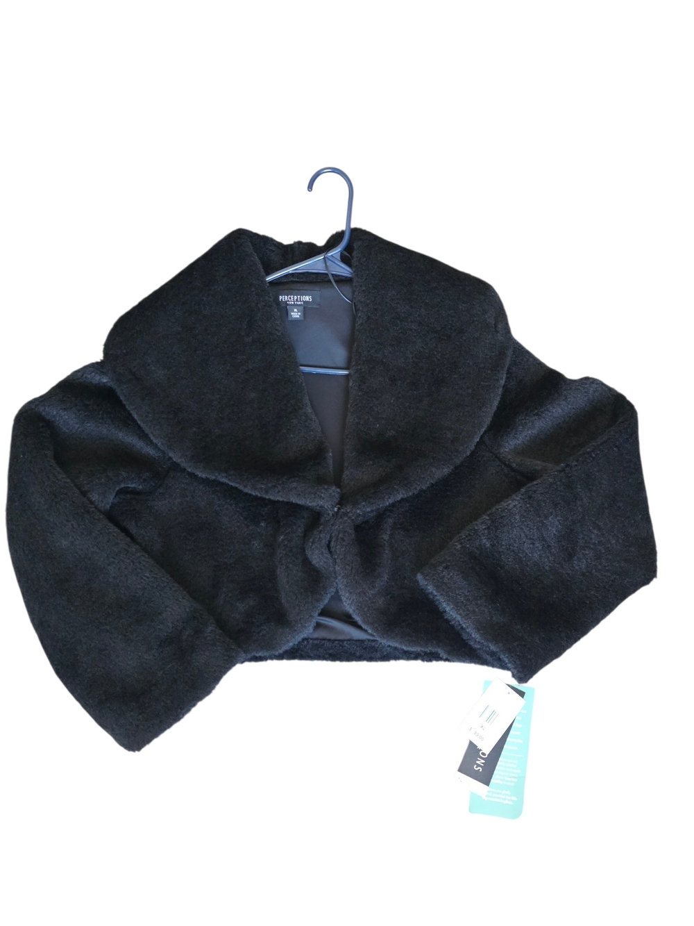 NWT Perceptions New York Black Faux Fur Cropped Jacket Bolero XL